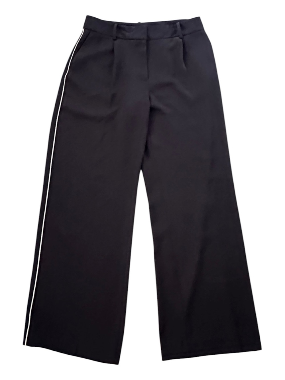 Zara Black Wide Leg Trousers White Contrast Piping Size L NWOT